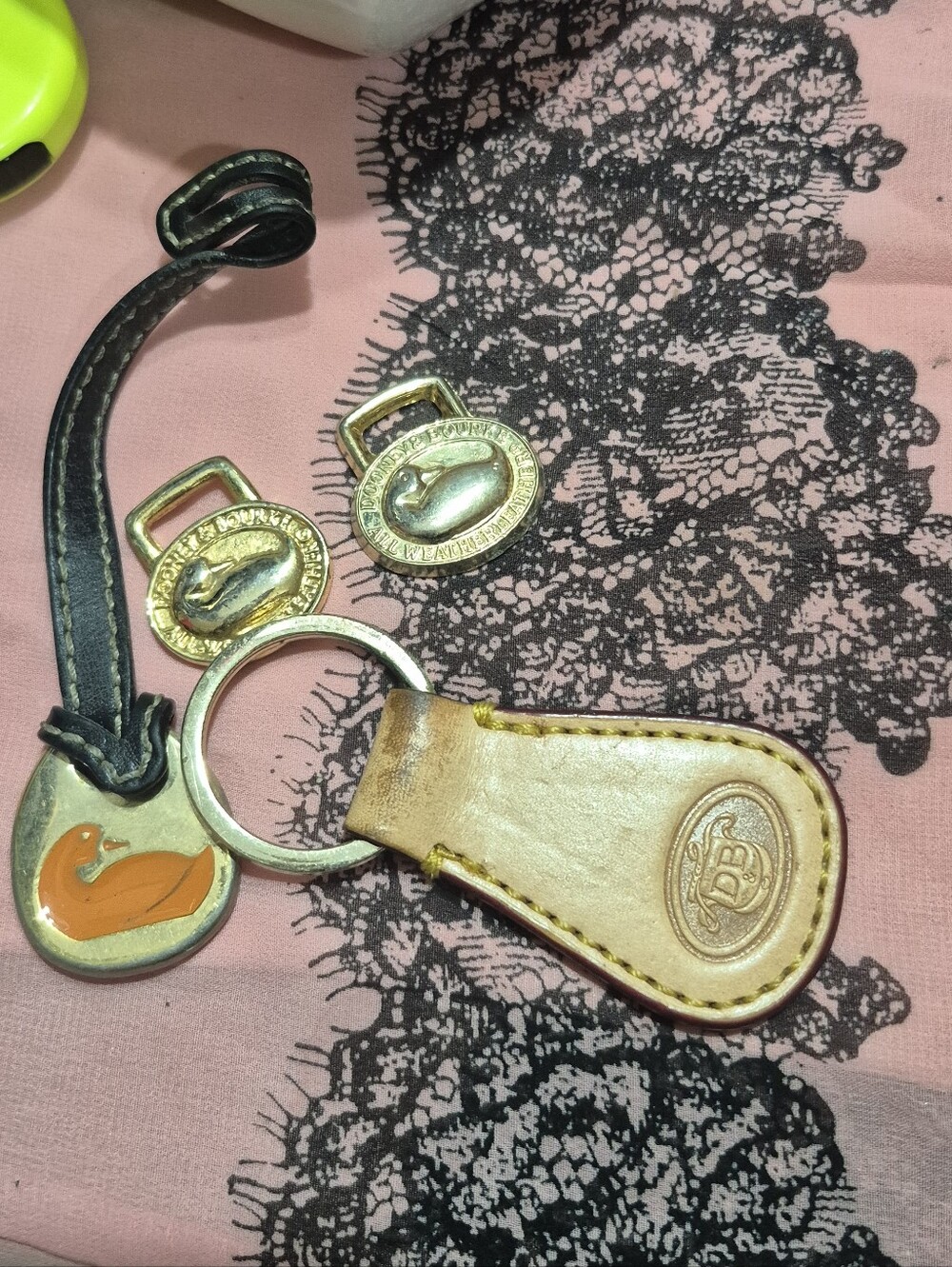 Dooney & Bourke Tan Leather Key Fob with Gold-Tone Hardware
